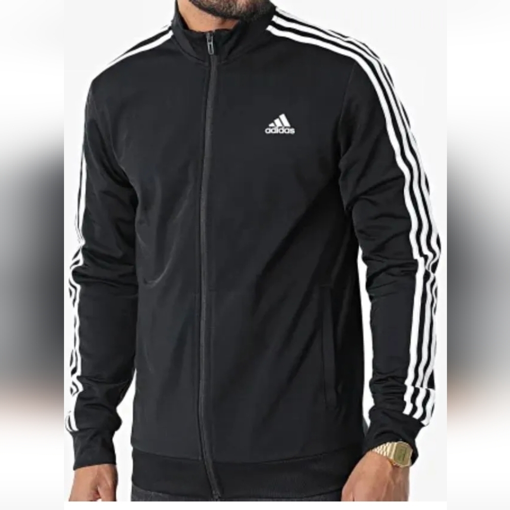 Adidas Essentials Tricot Full Zip Black White 3 Stripes Track Jacket Men's M - Picture 3 of 9